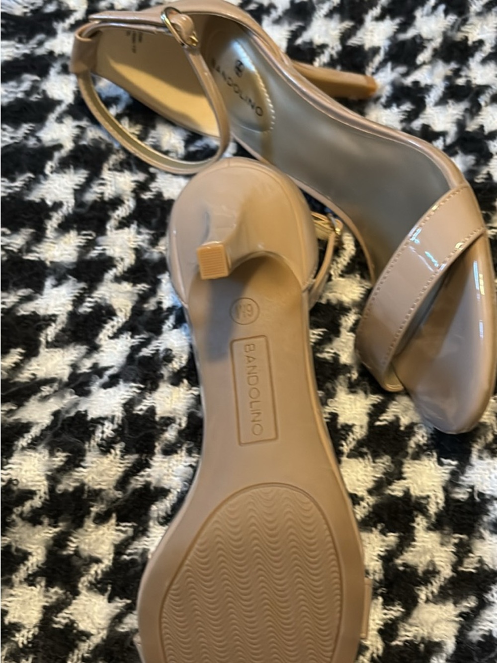 Bandolino Beige Patent Open-Toe Ankle Strap Heels
